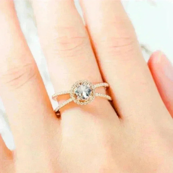 Beautiful 14k Rose Gold Over Sterling Silver 2ct Champagne Diamond Halo Ring - Picture 6 of 6